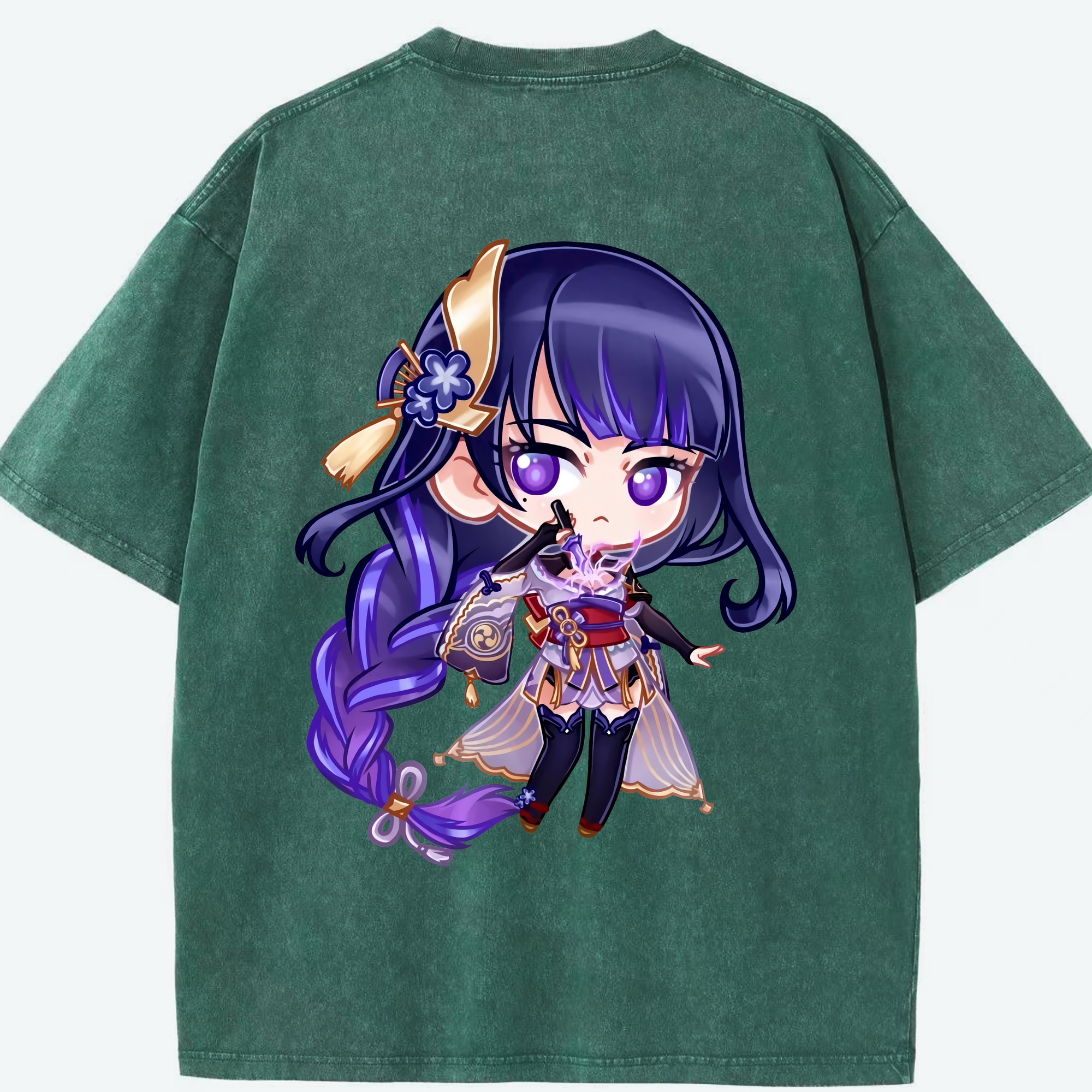げんし神 雷電将軍 らいでんしょうぐん genshin Raiden Shogun 綿100% ヴィンテージ風 半袖Tシャツ（背面プリント）